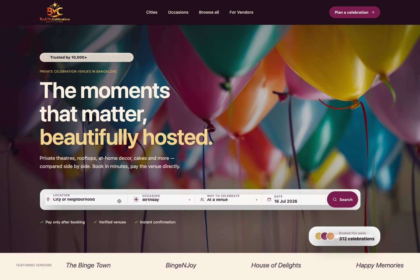BookMyCelebrations — live site