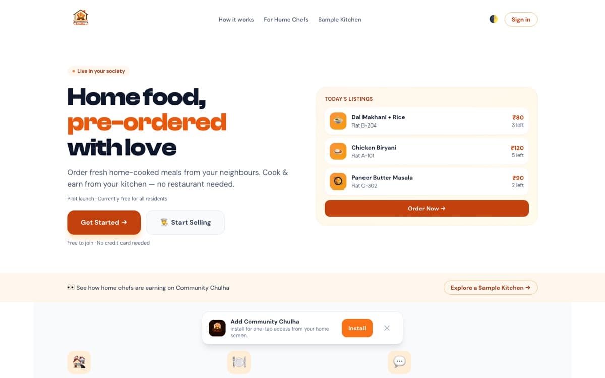 Community Chulha — live site
