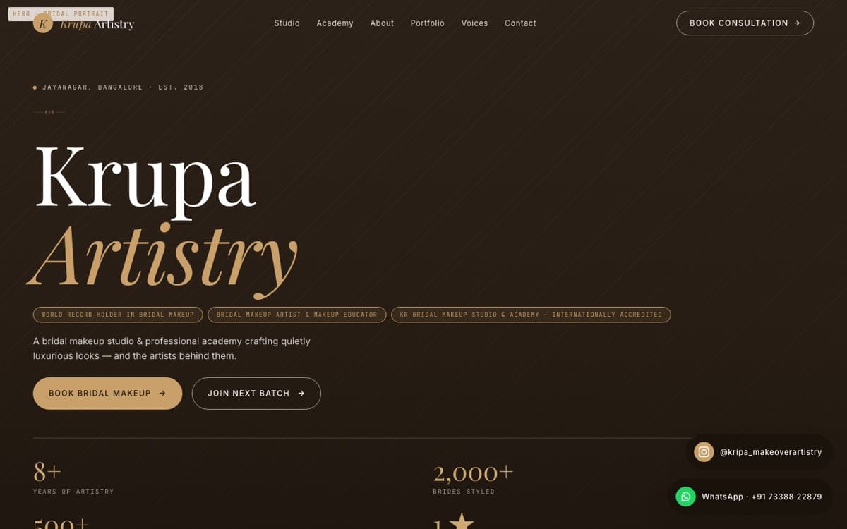 Kripa Academy — Bridal makeup studio & academy — rebuilt on Upraun Commerce